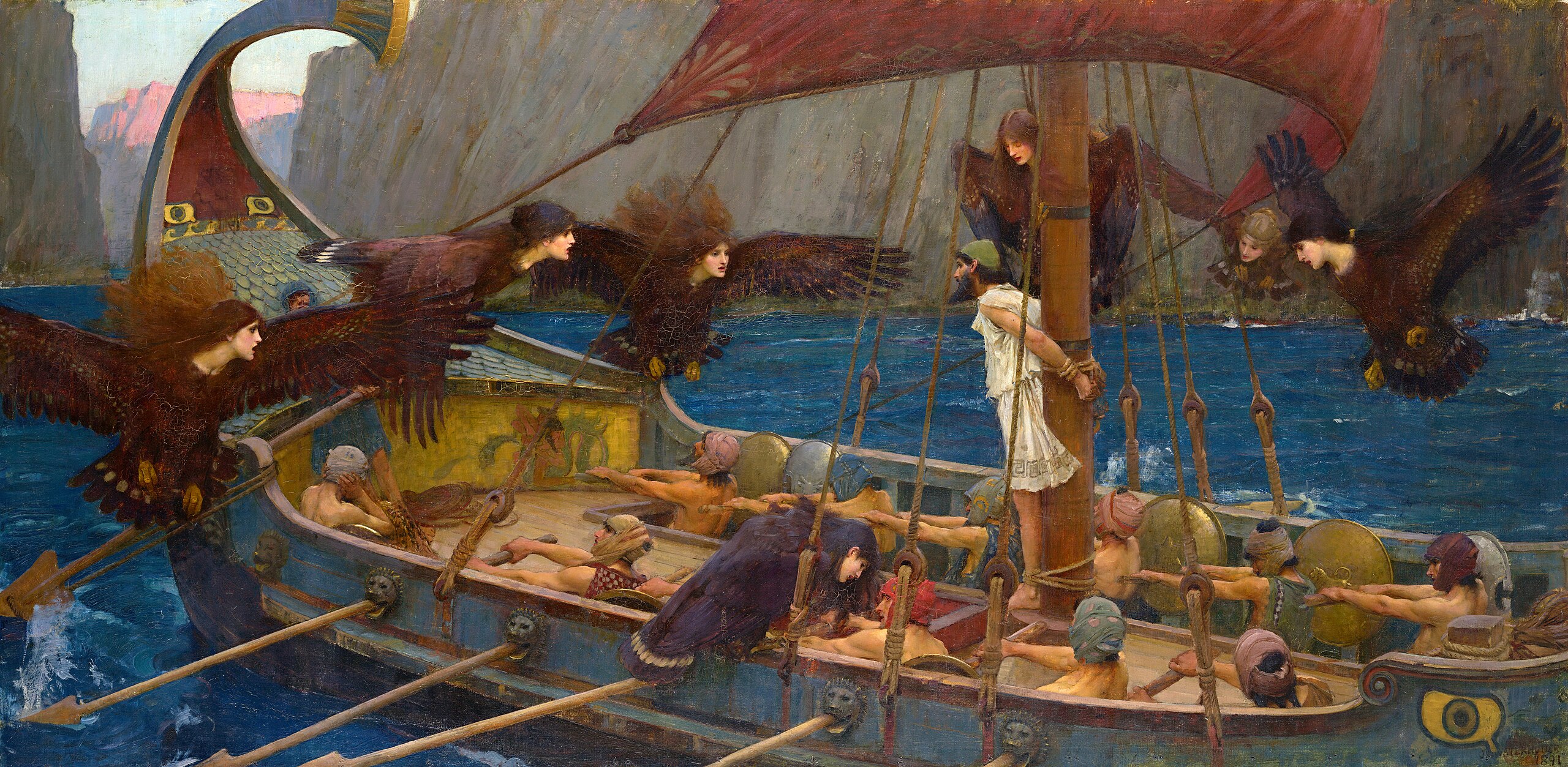 Ulysses and the Sirens (1891). Oil on canvas, 100.6 x 202 cm (39.6 x 79.5 in). National Gallery of Victoria, Melbourne