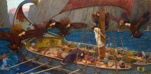 Ulysses and the Sirens (1891). Oil on canvas, 100.6 x 202 cm (39.6 x 79.5 in). National Gallery of Victoria, Melbourne